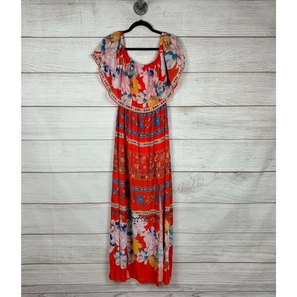Jealous Tomato Women's Red Floral Summer Off The Shoulder Maxi Dress Size Small - Picture 1 of 8